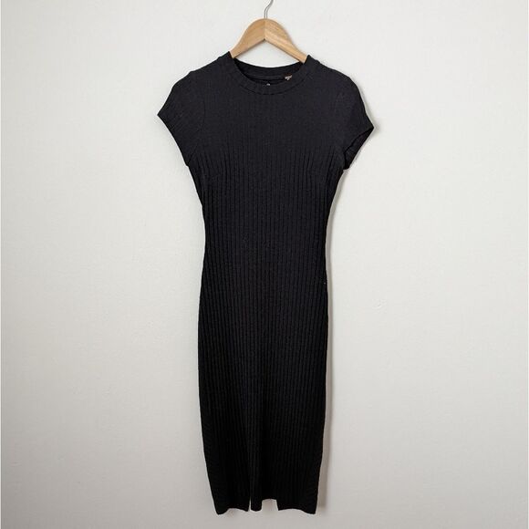 Free People black ribbed Heatwave cap sleeve cutout open back bodycon midi dress - Picture 2 of 6